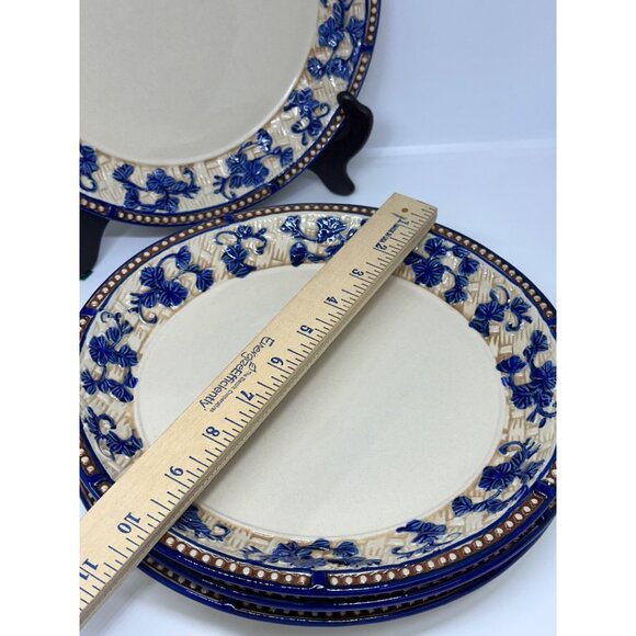 Temp-tations By Tara Floral Lace Blue White Dinner Plates 10" Set 4 Stoneware - Picture 3 of 8